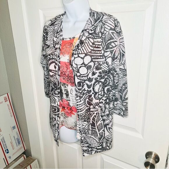 Onque Casuals Abstract Rome Cardigan Set Black White Embellished Beading S - Picture 3 of 11